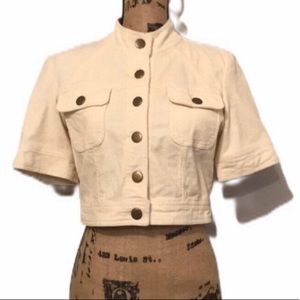 Tulle White Cropped Corduroy Snap Jacket Size S